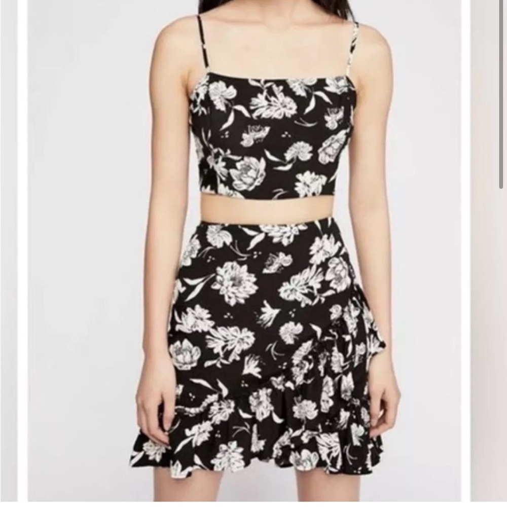 Free People / I’ve Got A Feeling Black White Floral Skirt and Top Set Small
